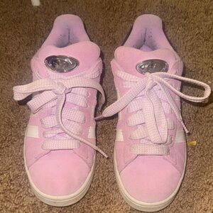 adidas Pink Suede Low-Top Sneakers with White Stripes